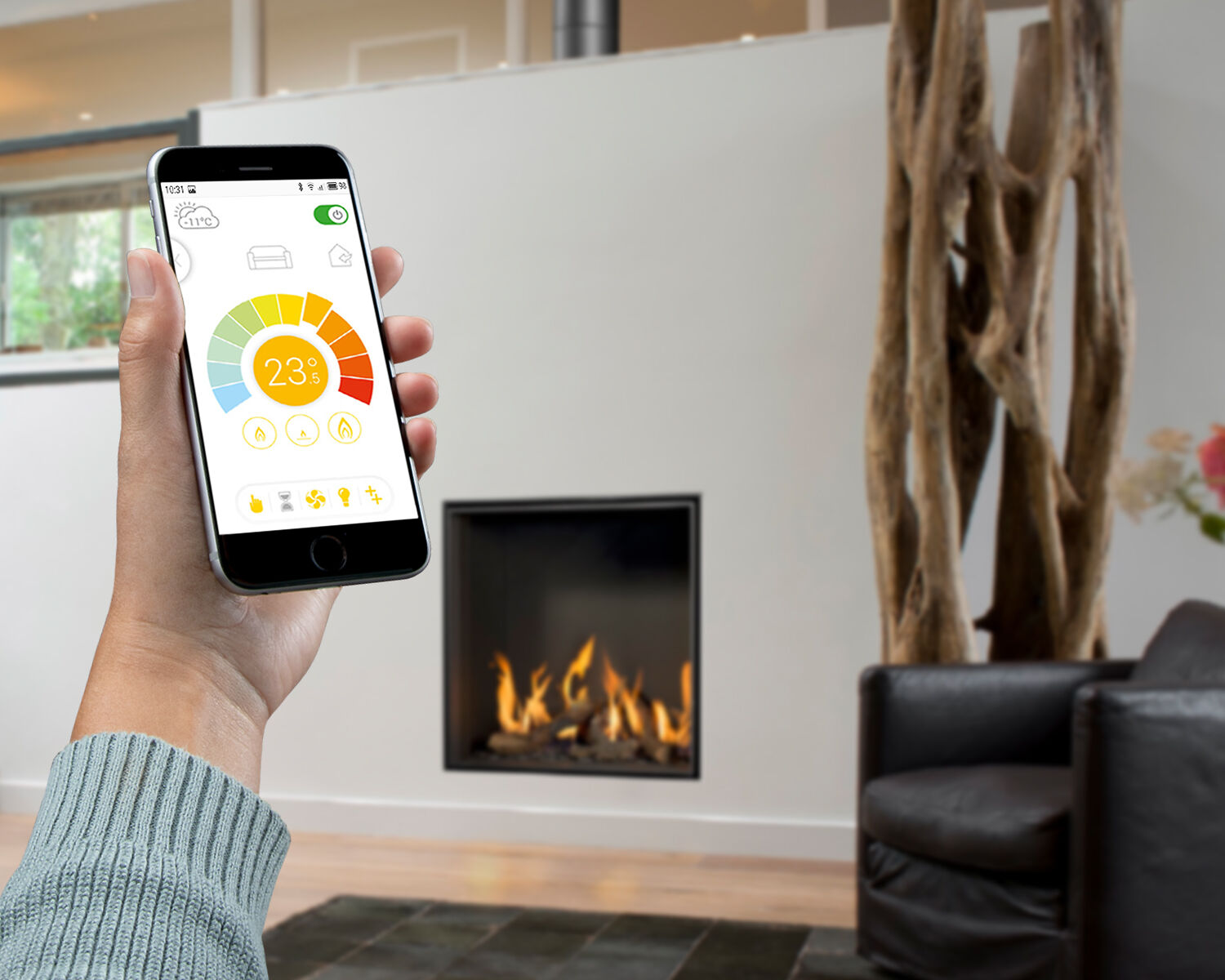 Gaskaminsteuerung auf Smartphone