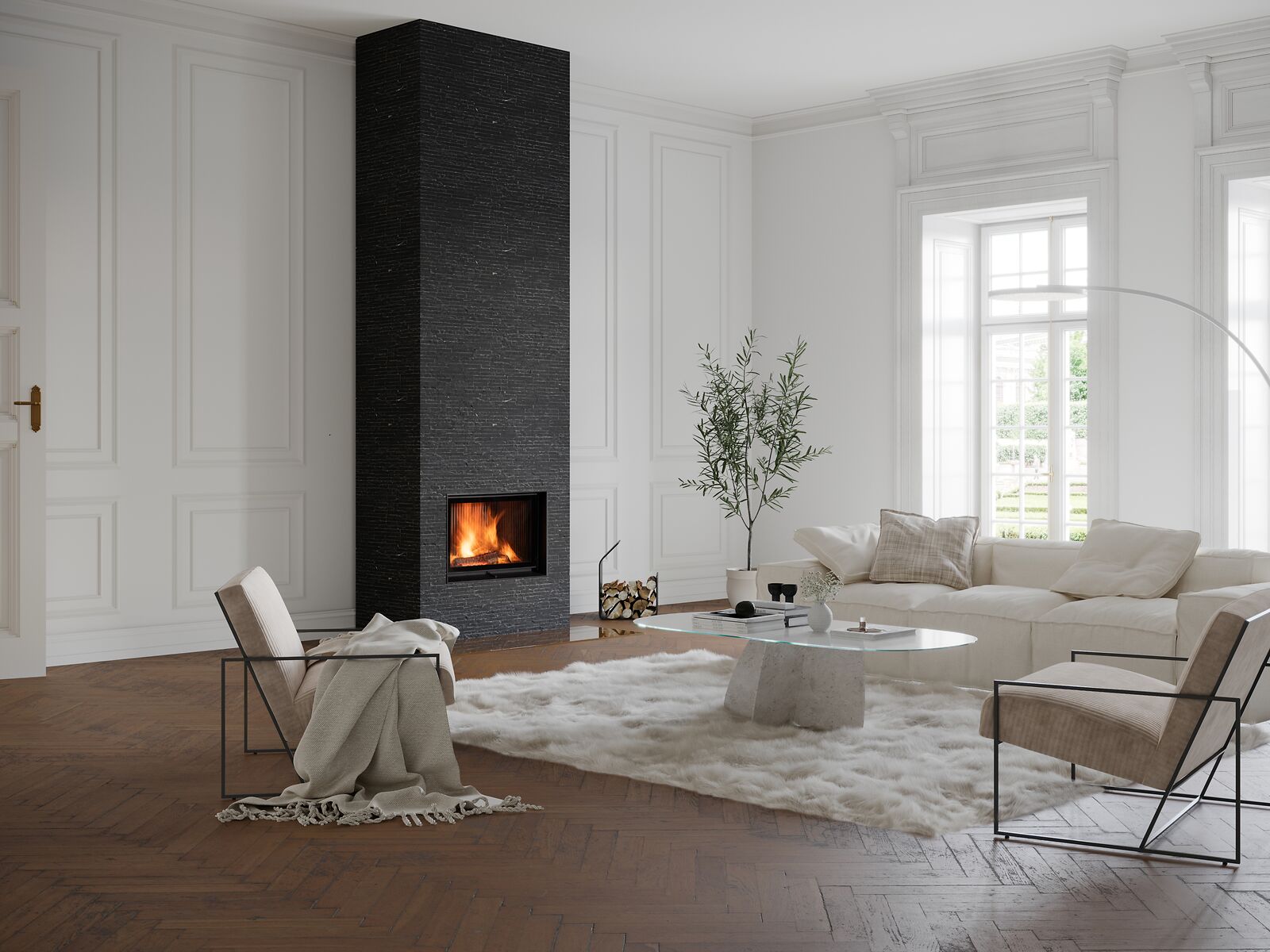 BRUNNER Kamin flach im Wohzimmer