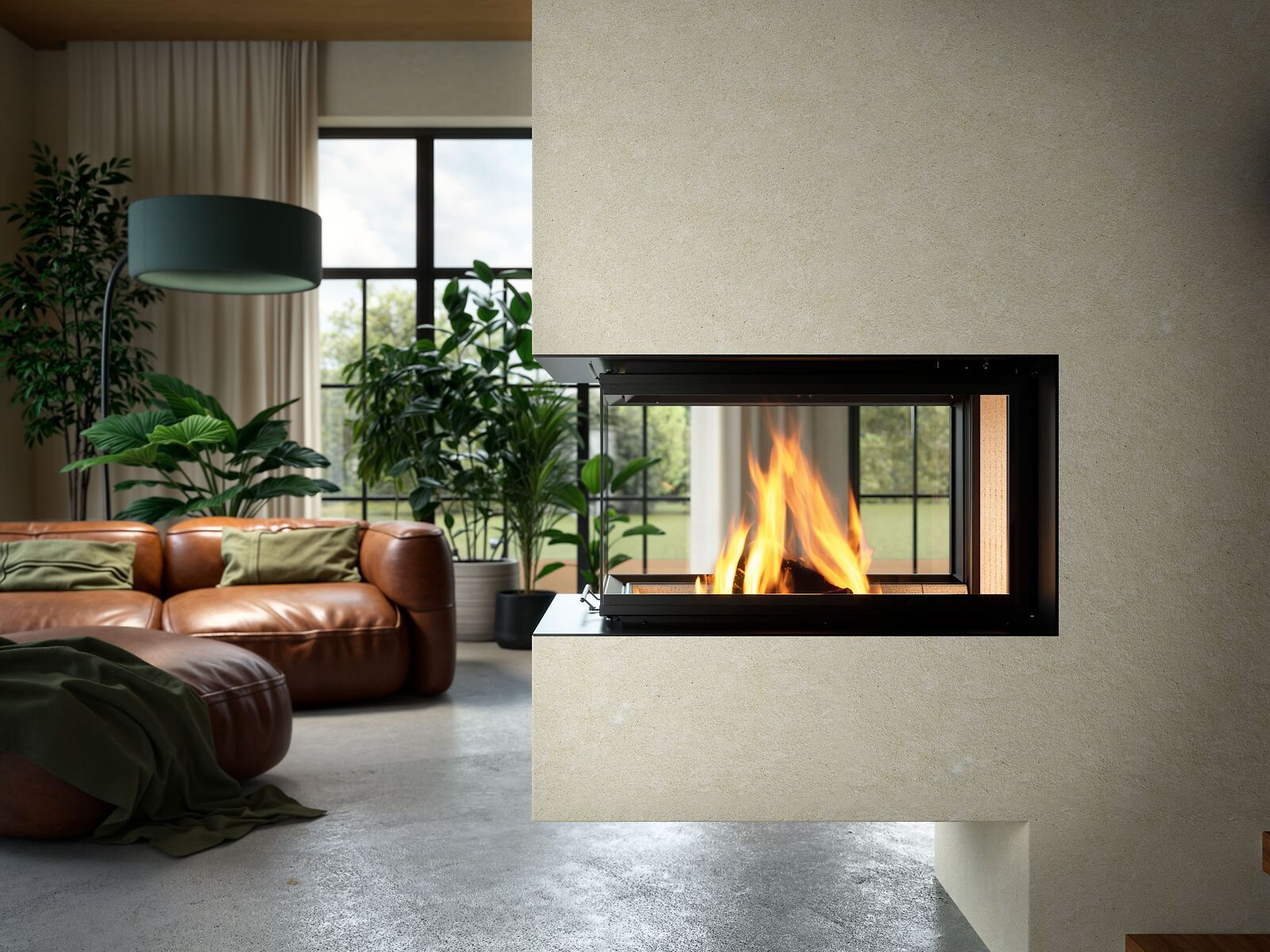 BRUNNER Kamin Panorama schwebend als Raumteiler