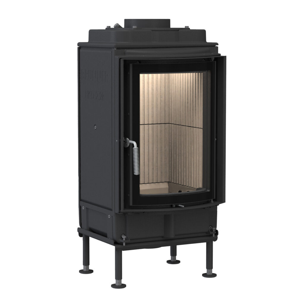 Kachelofen flach HKD 2.2 vor weißer Wand