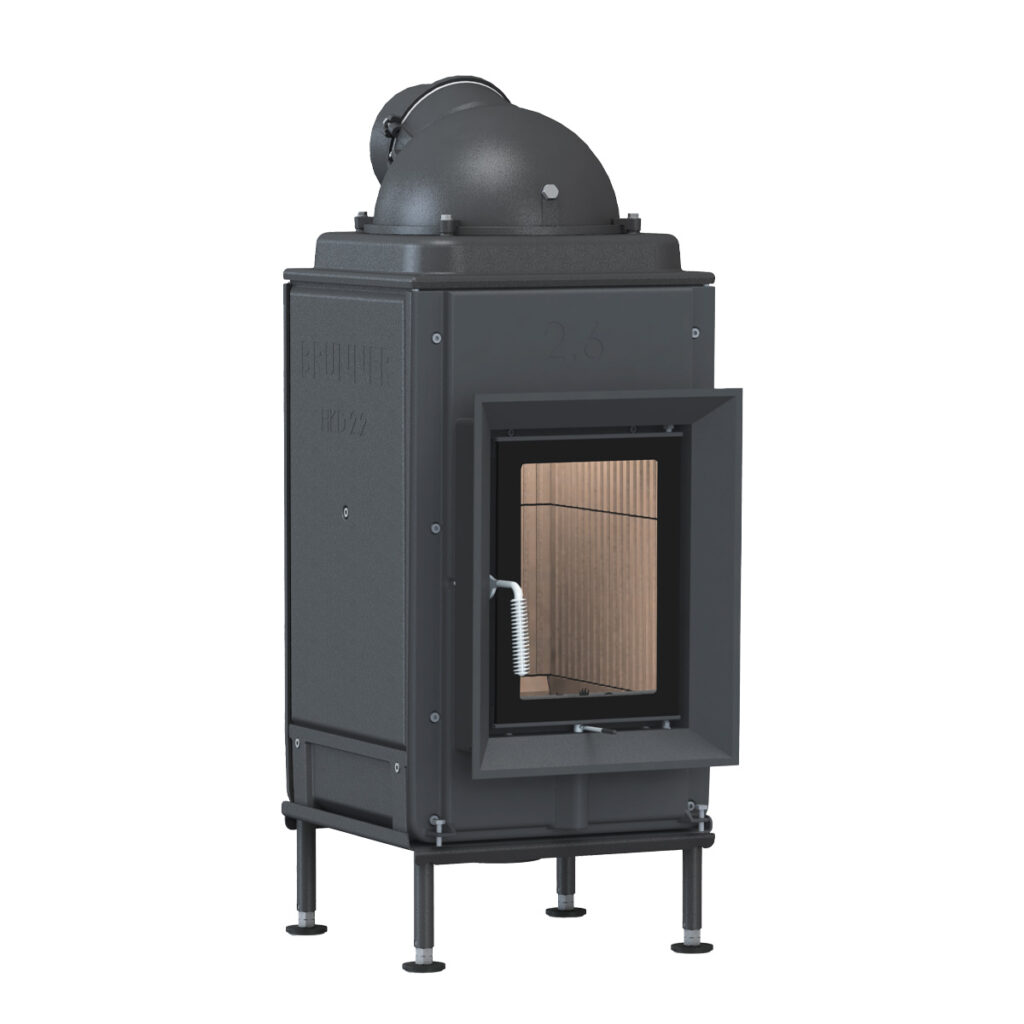 Kachelofen flach HKD 2.6 vor weißer Wand