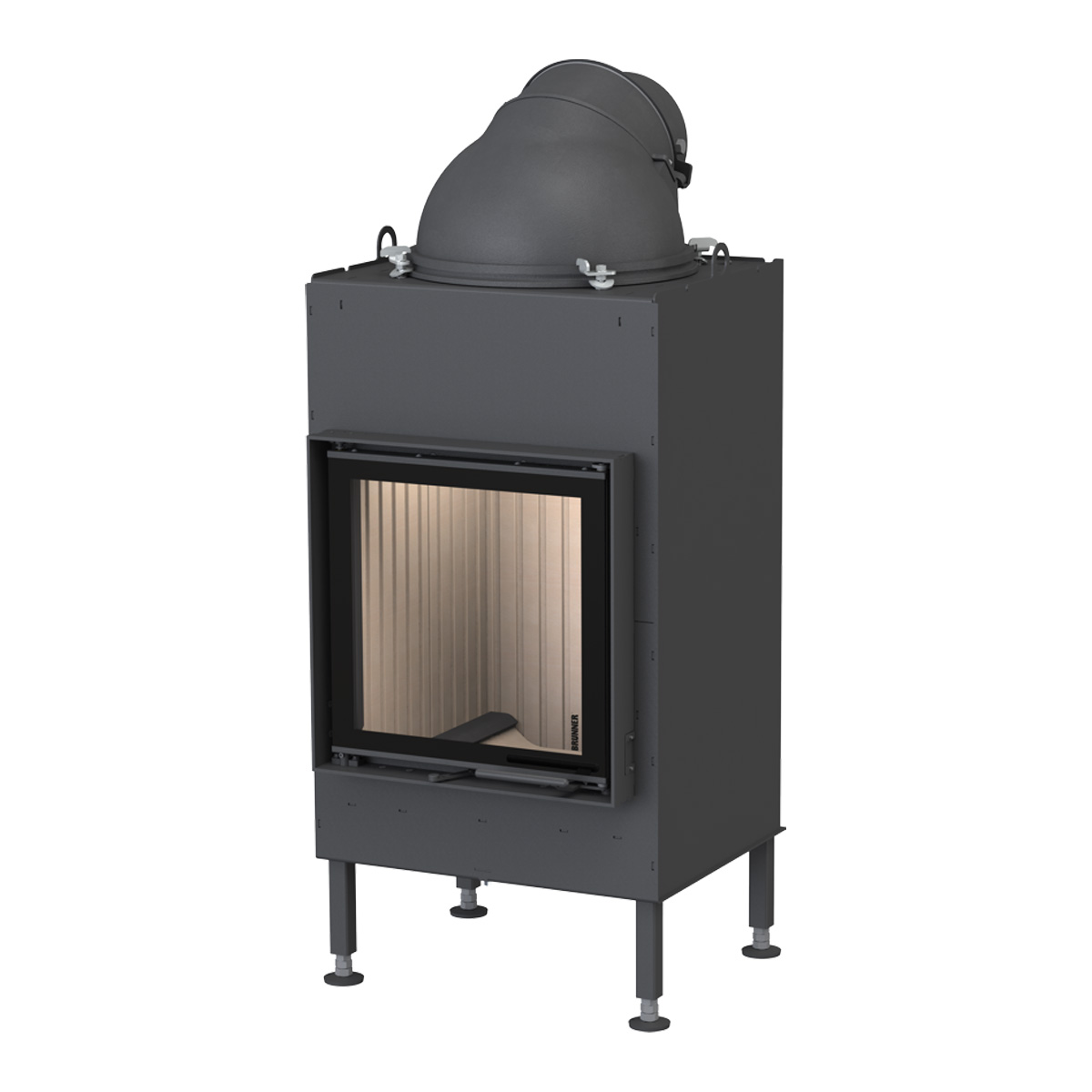 BRUNNER Kamin flach 42-42 vor weißer Wand