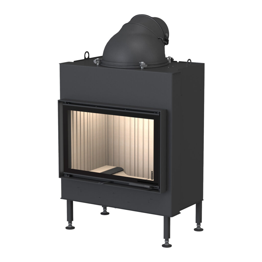 BRUNNER Kamin flach 42-66 vor weißer Wand