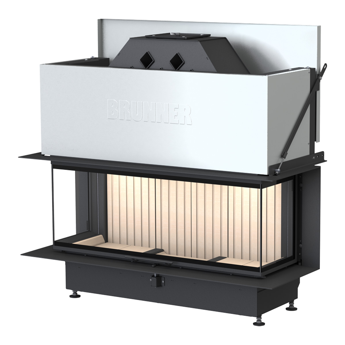 BRUNNER Kamin Panorama BKH-45-35-120-45 vor weißer Wand