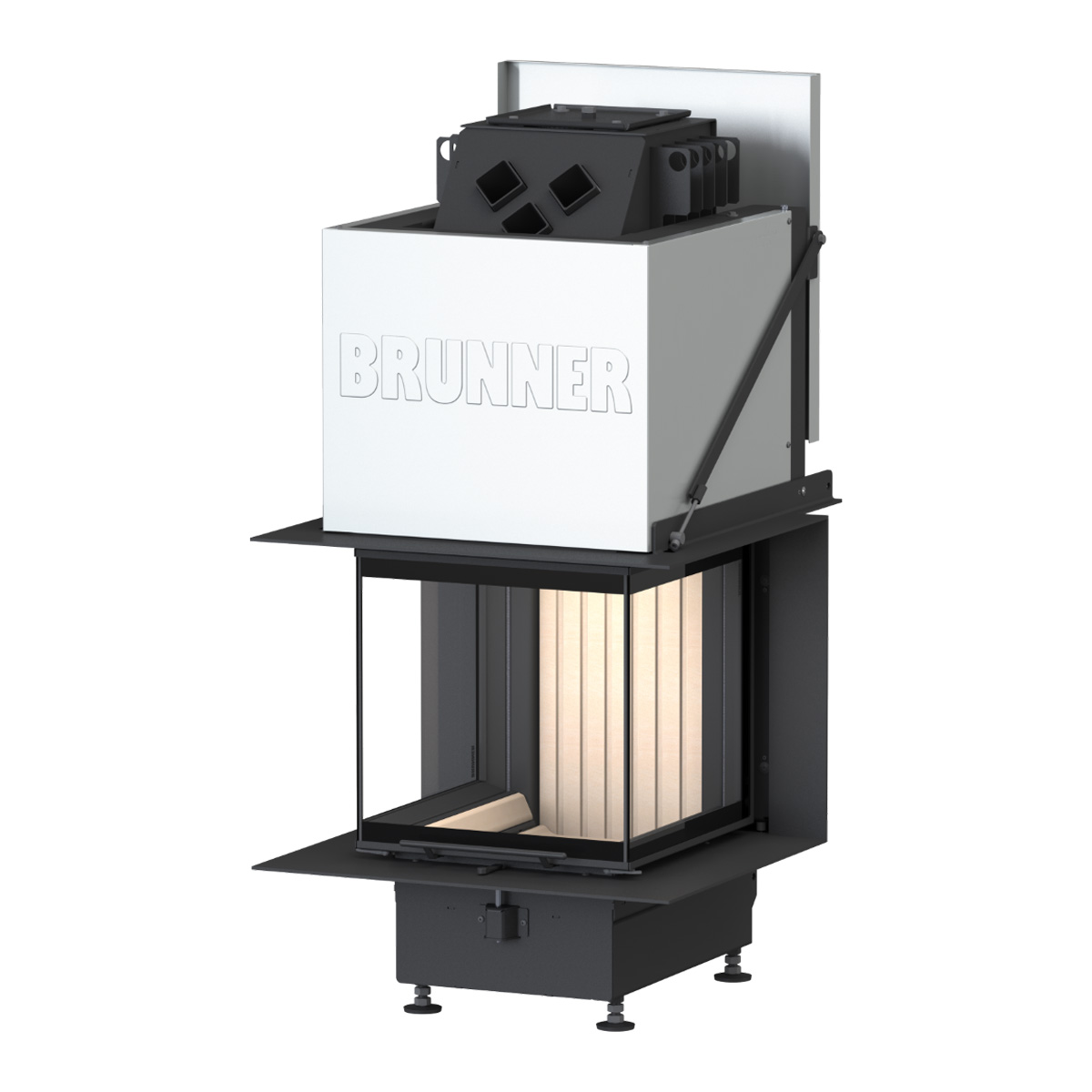 BRUNNER Kamin Panorama BKH-45-45-45-45 vor weißer Wand