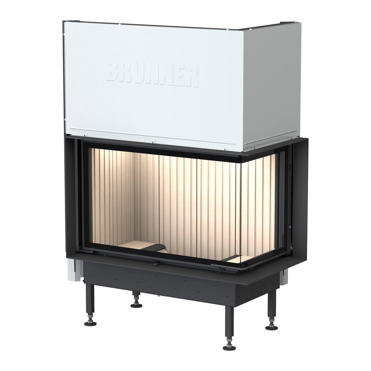 BRUNNER Kamin Eck BKH-50-82-42 vor weißer Wand