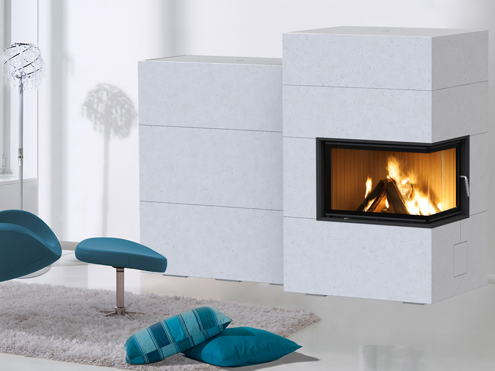 Systemgrundofen Eck im Wohnraum