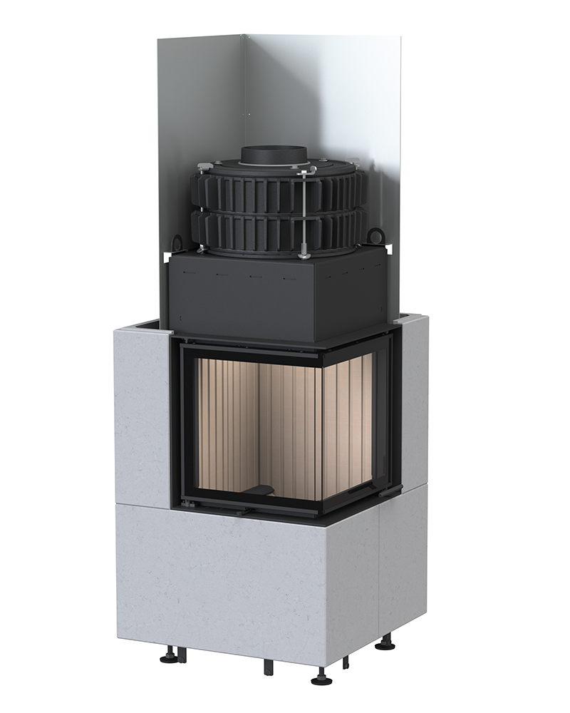 Systemkamin mit aufgesetzten Gussringen -Schnittbild Rendering